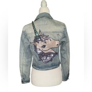 Forever 21 Blue Jean Jacket with unicorn in the back  - Small